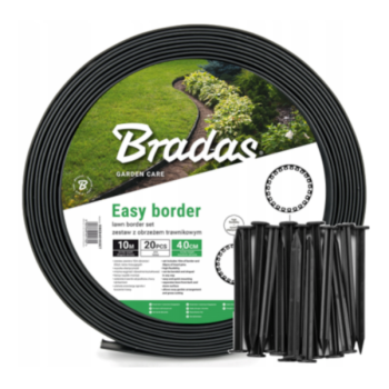 Бордюр газонный пластиковый ровный с колышками Bradas 10м x 4см черный